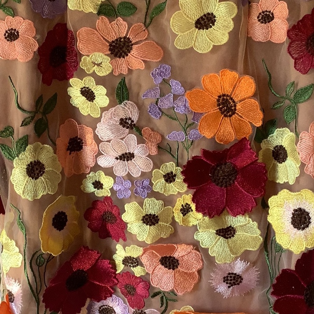 Beautiful 3D multicolor floral appliqué dress - Picture 3 of 15